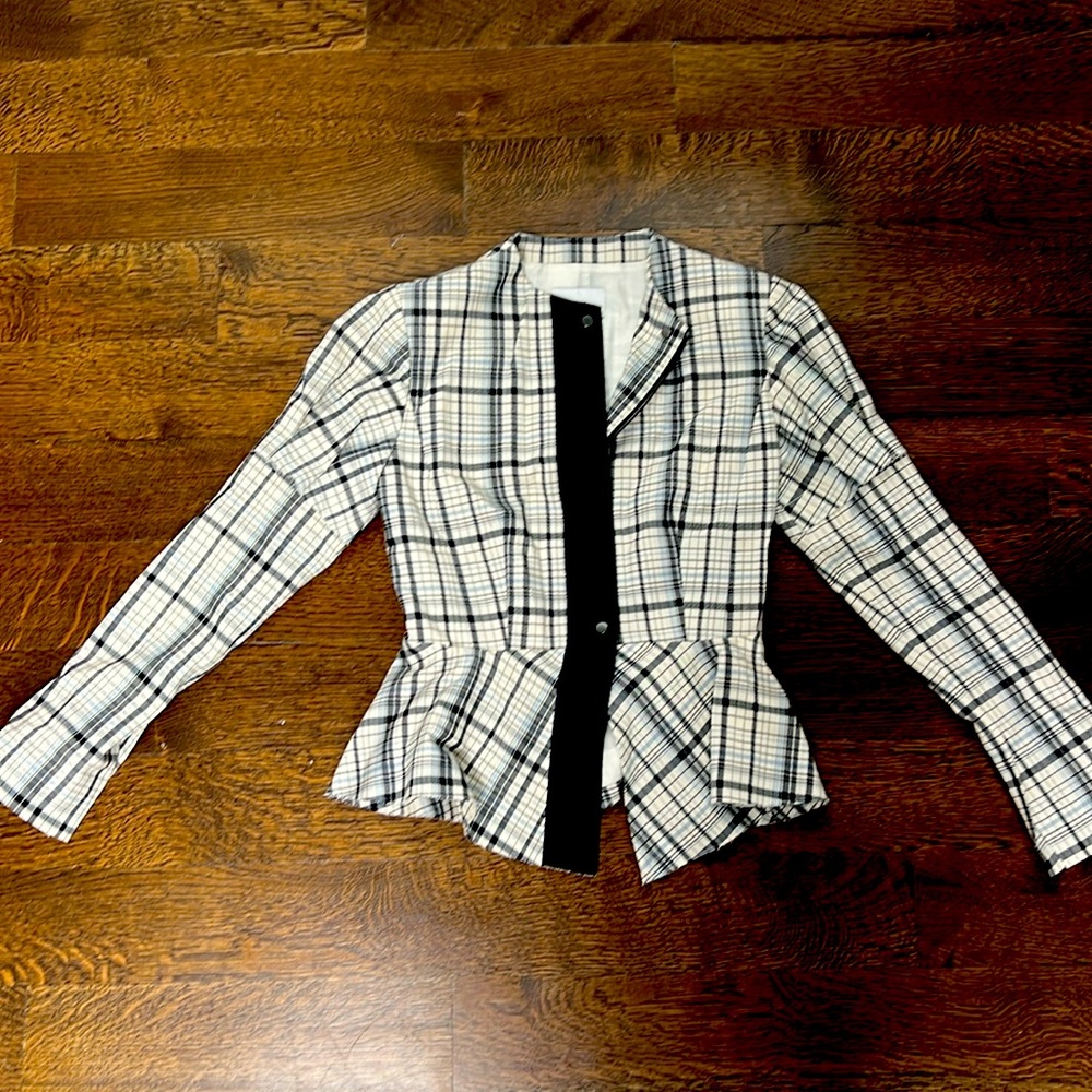 Striped zip up Lewit peplum blazer.  Lightweight wool and mohair